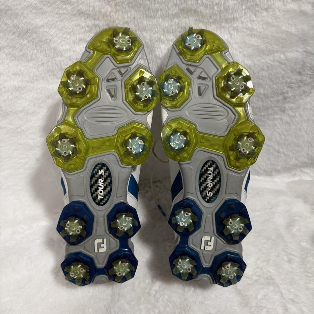 FootJoy Tour-S Golf Shoes White Blue Spiked Golf Shoes Men's Size 8.5M 55301 - Picture 12 of 12